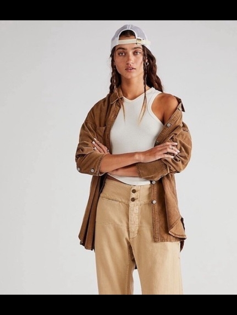 We The Free People Baby Cord Brown Corduroy Button-Down Shirt Top Shacket - Picture 3 of 14